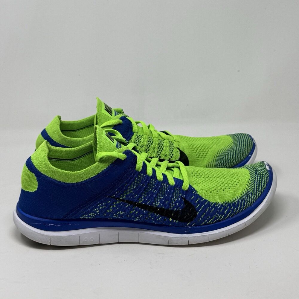 Nike Free Flyknit 4.0 Running Shoes Mens 13 Royal Blue Green Comfort Sneakers
